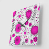 ホットピお洒落ックホワイトハートと花フローラ スクエア壁時計 (傾斜)