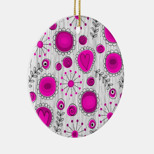 ホットピお洒落ックホワイトハートと花フローラ セラミックオーナメント (右)