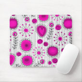 ホットピお洒落ックホワイトハートと花フローラ マウスパッド (マウス)
