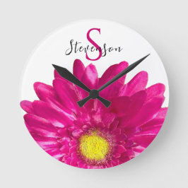 ホットピかわいらしンクデイジー名前をカスタムするおよびモノグラム ラウンド壁時計