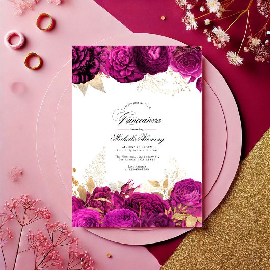 ホットピはっきりしたンクと金ゴールドフローラキンセアニラ写真 招待状