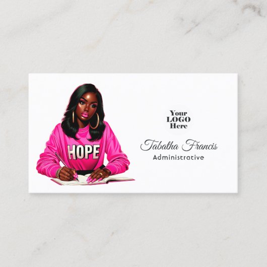 ホットピはっきりしたンクのアフロ黒人女性ボス 名刺 (正面)