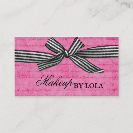 ホットピはっきりしたンクの白黒リボン 名刺 (正面)