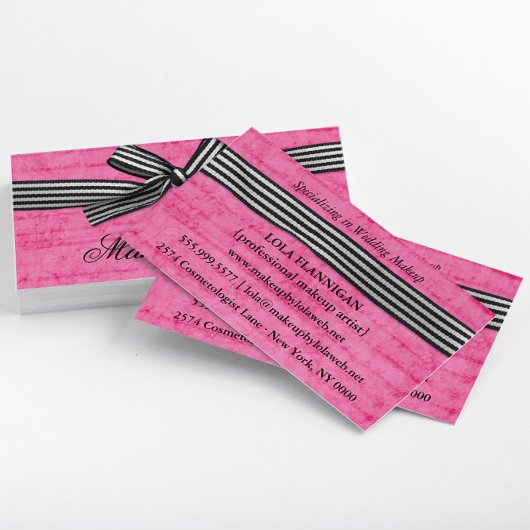 ホットピはっきりしたンクの白黒リボン 名刺