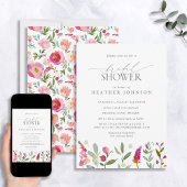 ホットピエレガントックウォーター色フラワーズブライダルシャワー 招待状