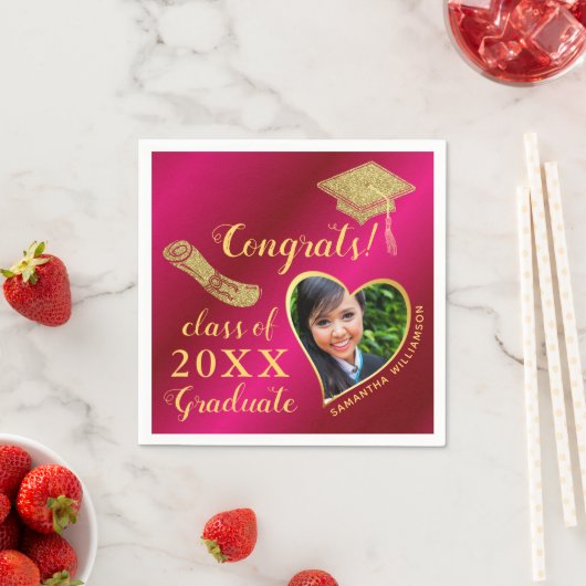 ホットピエレガントックガーリース金ゴールド写真2025卒業 スタンダードカクテルナプキン (インサイチュ)