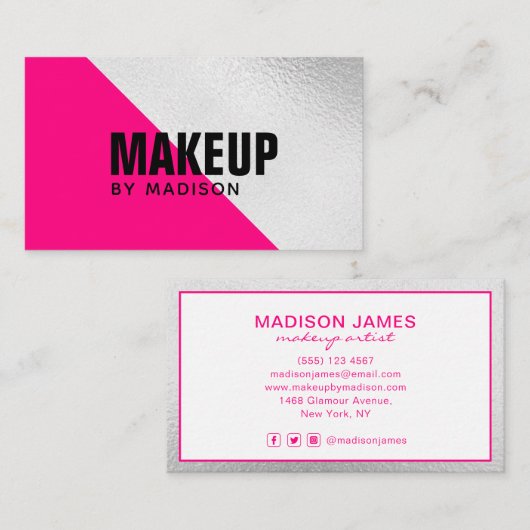 ホットピエレガントックシルバーシックモダンメイクアップアーティスト 名刺 (正面/裏面)