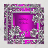 ホットピエレガントックシルバーフローラ誕生日パーティー 招待状 (正面/裏面)
