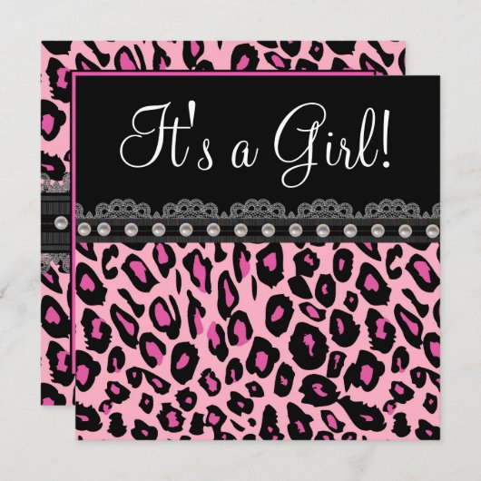 ホットピエレガントックヒョウ赤ちゃんシャワー 招待状 (正面/裏面)