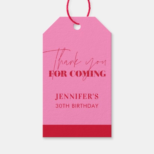 ホットピエレガントックレッドグリッター誕生日ありがとう ギフトタグ (正面)