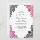 ホットピエレガントンクとブラックのフローラレース結婚ズ 招待状 (正面)