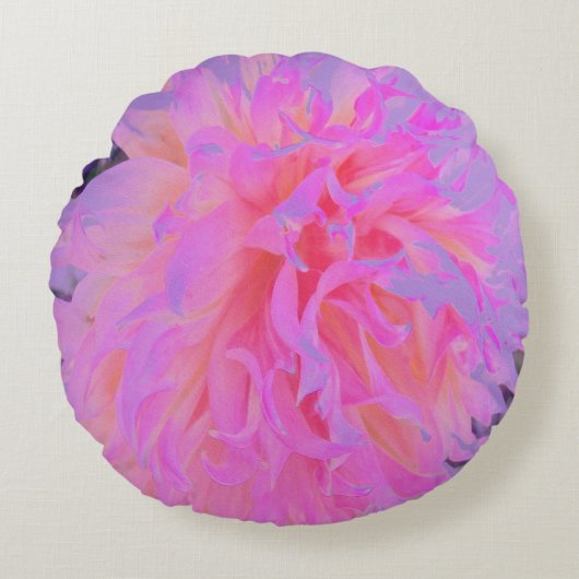 ホットピエレガントンクとマゼンタの装飾ダリア ラウンドクッション (正面)