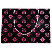 ホットピエレガントンクグリッターとブラックフラワーパターン ラージペーパーバッグ (正面)