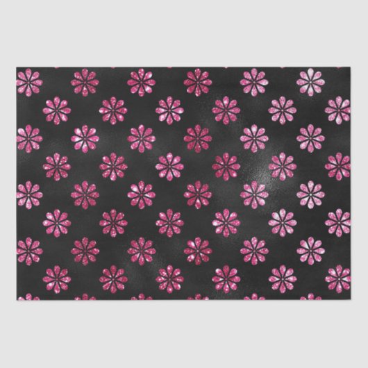 ホットピエレガントンクグリッターとブラックフラワーパターン 薄葉紙 (正面)