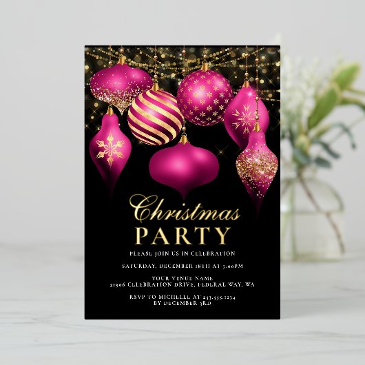 ホットピエレガントンク金ゴールドオーナメントクリスマスパーティー 箔招待状 (立ち正面)