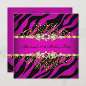 ホットピエレガントンク金ゴールドブラックゼブラ誕生日パーティー 招待状 (正面/裏面)
