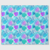 ホットピカッコいいンクの青い熱帯のヤシの葉 ラッピングペーパー (フラット)