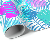 ホットピカッコいいンクの青い熱帯のヤシの葉 ラッピングペーパー (ロールコーナー)