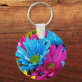 ホットピカラフルンクティール(緑がかった色)ブルーガーベラデイジー花 キーホルダー (正面)