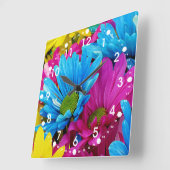 ホットピカラフルンクティール（緑がかった色）ブルーガーベラデイジー花 スクエア壁時計 (傾斜)