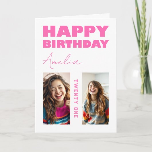 ホットピガーリーンクはっきりしたタイポグラフィフォト誕生日 カード (正面)