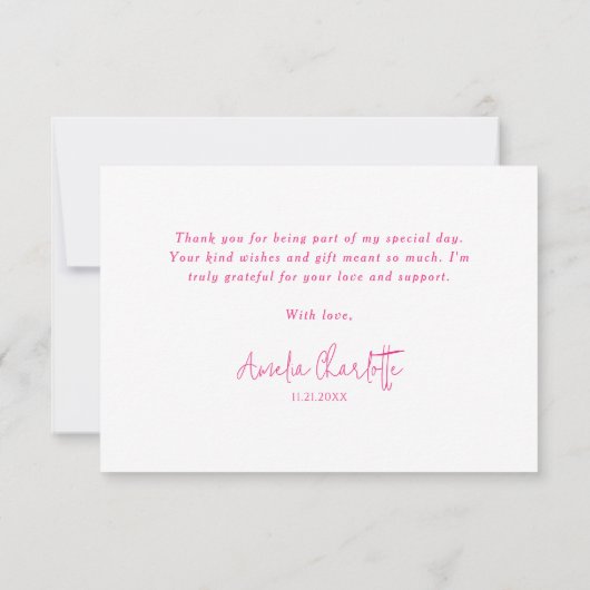 ホットピガーリーンクはっきりしたタイポグラフィ誕生日パーティー サンキューカード (裏面)