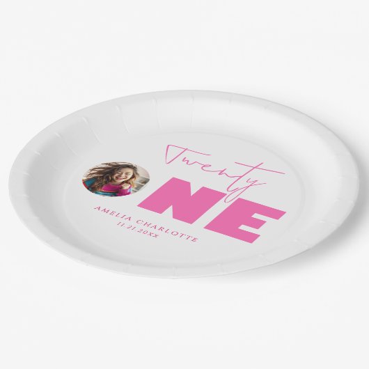 ホットピガーリーンクはっきりしたタイポグラフィ21日パーティー ペーパープレート (アングル)