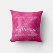 ホットピガーリーンクグリッターグラムスパークルモノグラム名 クッション (正面)