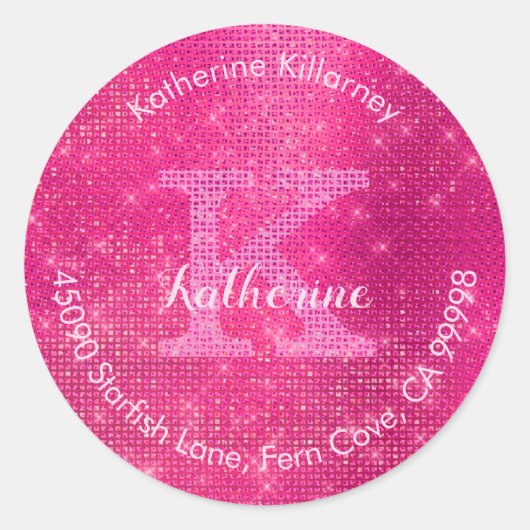 ホットピガーリーンクグリッターグラムモノグラム封筒用シール ラウンドシール (正面)