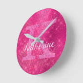 ホットピガーリーンクグリッタースパークルグラムモノグラム名 ラウンド壁時計 (傾斜)