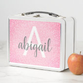 ホットピガーリーンクグリッタースパークルモノグラム名 メタルランチボックス (インサイチュ)