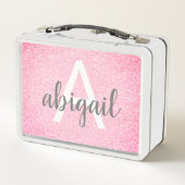 ホットピガーリーンクグリッタースパークルモノグラム名 メタルランチボックス (裏面)