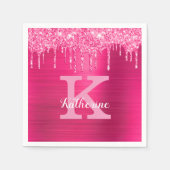 ホットピガーリーンクグリッタードリップスグラムモノグラム名 スタンダードカクテルナプキン (正面)