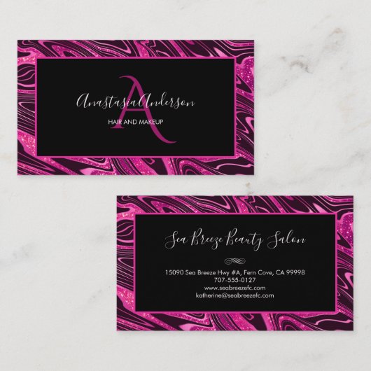 ホットピガーリーンク大理石グリッターおもしろいモエレガントノグラム 名刺 (正面/裏面)