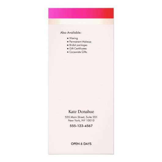 ホットピガーリーンク金ゴールドストライプサロン価格表メニュー ラックカード (裏面)