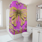 ホットピガーリーンク金ゴールドバタフライパーソナライズされた名 シャワーカーテン (インサイチュ)