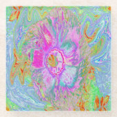 ホットピサイケデリックンクとウルトラバイオレットのハイビスカス ガラスコースター (正面)