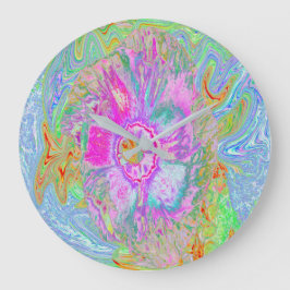 ホットピサイケデリックンクとウルトラバイオレットのハイビスカス ラージ壁時計