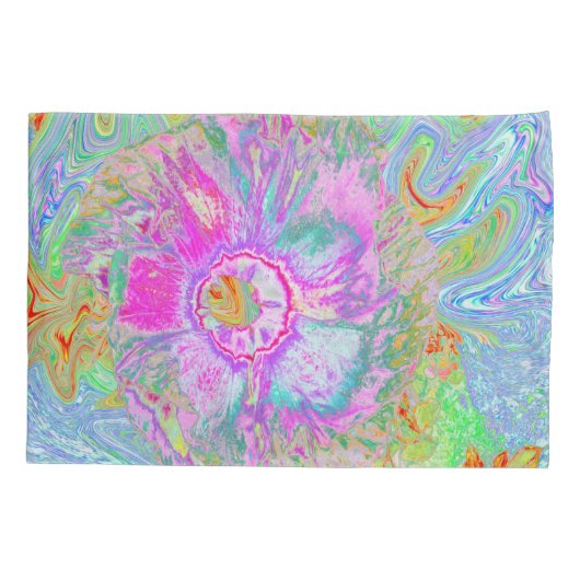 ホットピサイケデリックンクとウルトラバイオレットのハイビスカス 枕カバー (裏面)