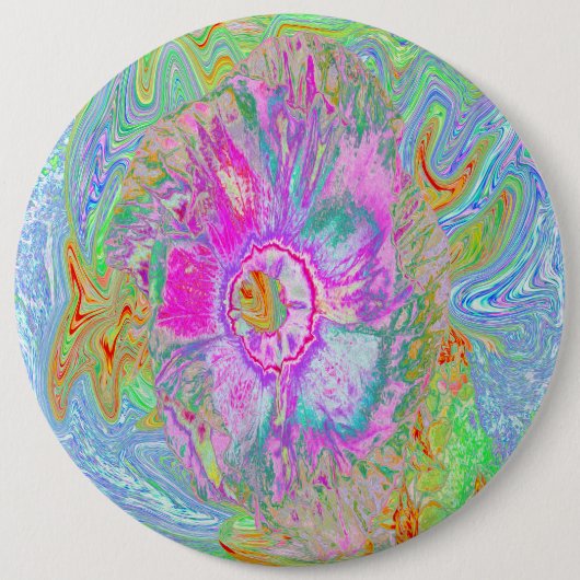 ホットピサイケデリックンクとウルトラバイオレットのハイビスカス 缶バッジ (正面)