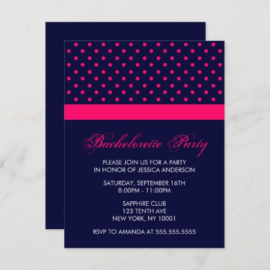 ホットピスタイリッシュンク水玉模様パターン 招待状 (正面/裏面)