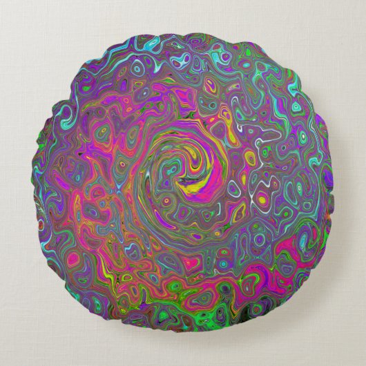 ホットピトリップ(幻覚体験)のようなンク抽象芸術レトロ液スワール ラウンドクッション (正面)