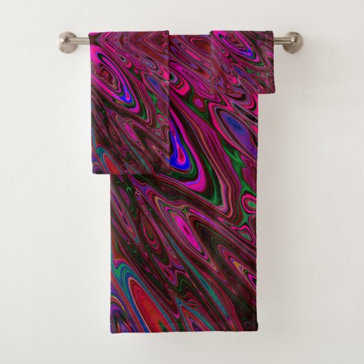 ホットピトリップ(幻覚体験)のようなンク、赤と青の抽象芸術蝶 バスタオルセット (インサイチュ)