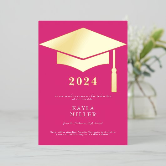 ホットピミニマルックホワイト金ゴールドキャップのグラード発表 箔招待状 (立ち正面)