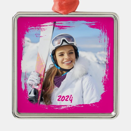 ホットピモダンッグランジク縁ど写真年 メタルオーナメント (正面)