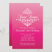 ホットピモダンッファンシークSweet sixteen誕生日パーティー 招待状 (正面/裏面)