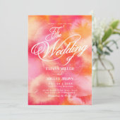 ホットピモダンンクとオレンジのウォーター結婚カラーのInvi 招待状 (スタンド正面)