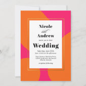 ホットピモダンンクとオレンジの抽象芸術結婚ズ 招待状 (正面)