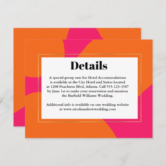 ホットピモダンンクとオレンジの抽象芸術結婚式RSVP エンクロージャーカード (正面/裏面)