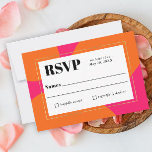 ホットピモダンンクとオレンジの抽象芸術結婚式RSVP 出欠カード